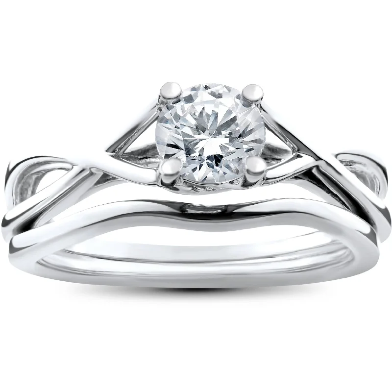 women antique-style engagement rings -1/2ct Intertwined Diamond Engagement Ring Set 14K White Gold