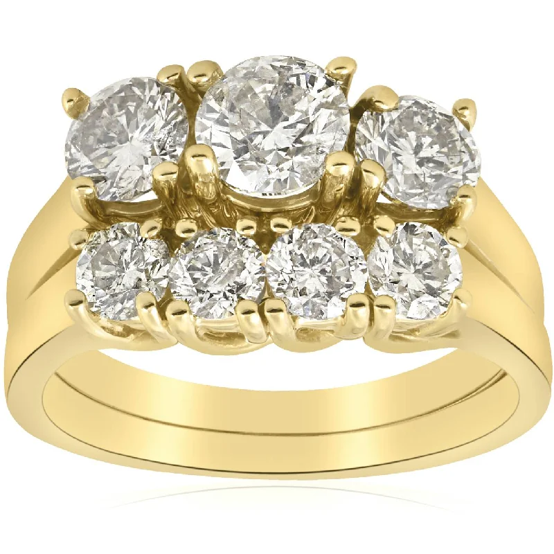 women diamond-accent engagement rings -3ct Three Stone Diamond Ring Set 14K Yellow Gold