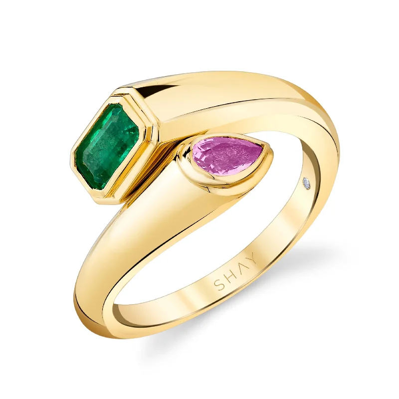 Yellow Gold/Emerald/Pink Sapphire