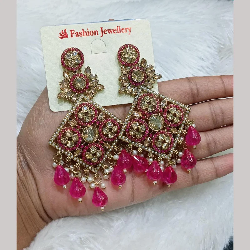 women luxury earrings -Lucentarts Jewellery Gold Plated Crystal Stone And Pearls Dangler Earrings