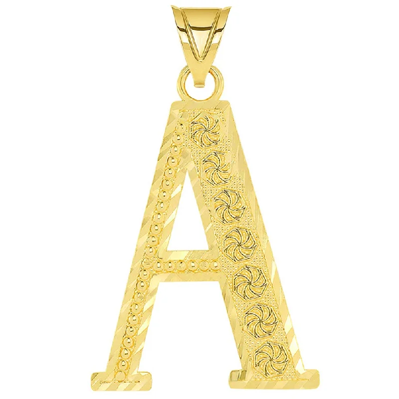 women oversized necklaces -14k Yellow Gold Textured Uppercase Initial Letter Pendant with Eternity Symbols