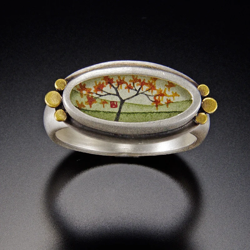 women delicate rings -Autumn Maple Narrow Oval Ring