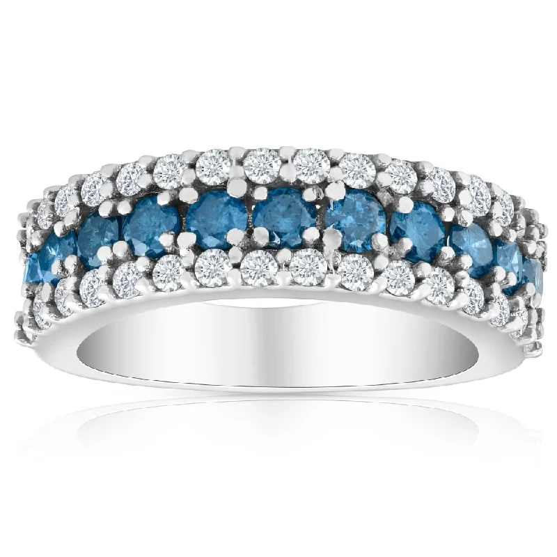 women luxury halo engagement rings -1 1/2ct Blue & White Diamond Wedding Anniversary Ring