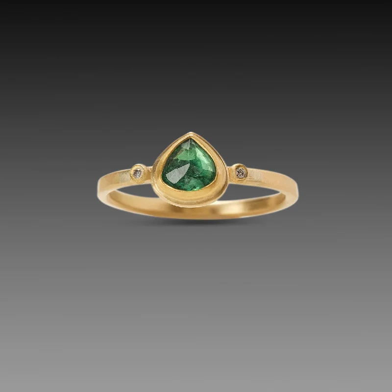 women infinity rings -Teardrop Emerald Ring With Tiny Diamonds