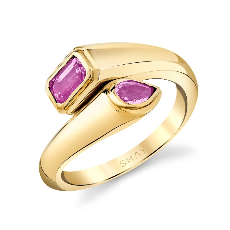 women princess cut rings -PINK SAPPHIRE BYPASS PINKY RING