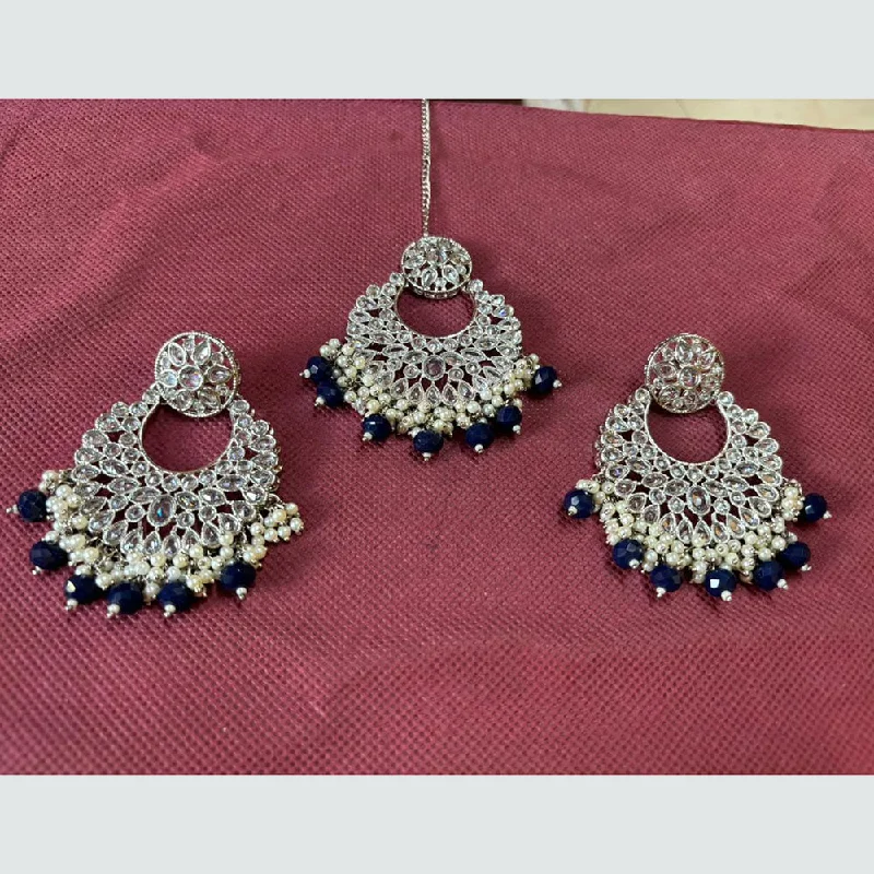 women hoop and stud earrings -Shree Chamunda Jewellers Gold Plated Crystal Stone Dangler Earrings With Maangtikka