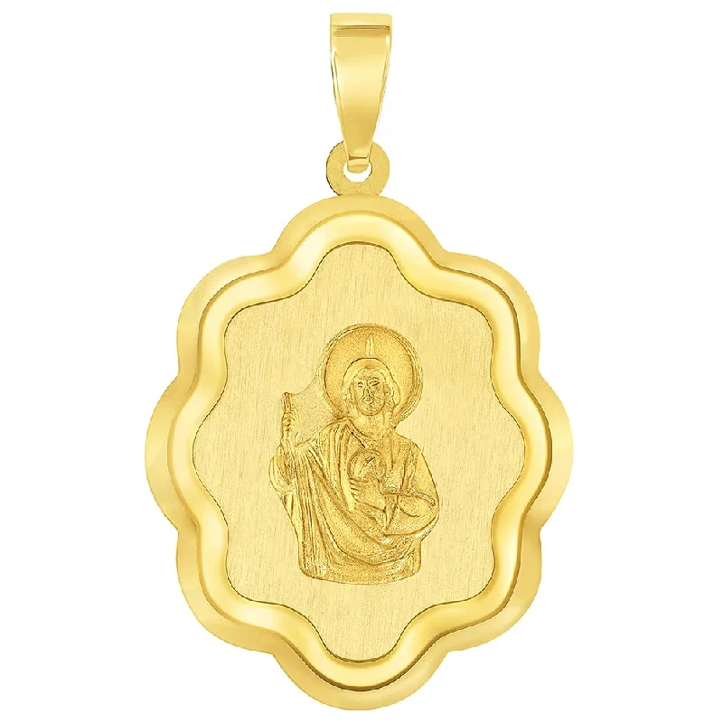 women long pendant necklaces -14k Yellow Gold Elegant Miraculous Medal of Saint Jude Thaddeus the Apostle Pendant (1")