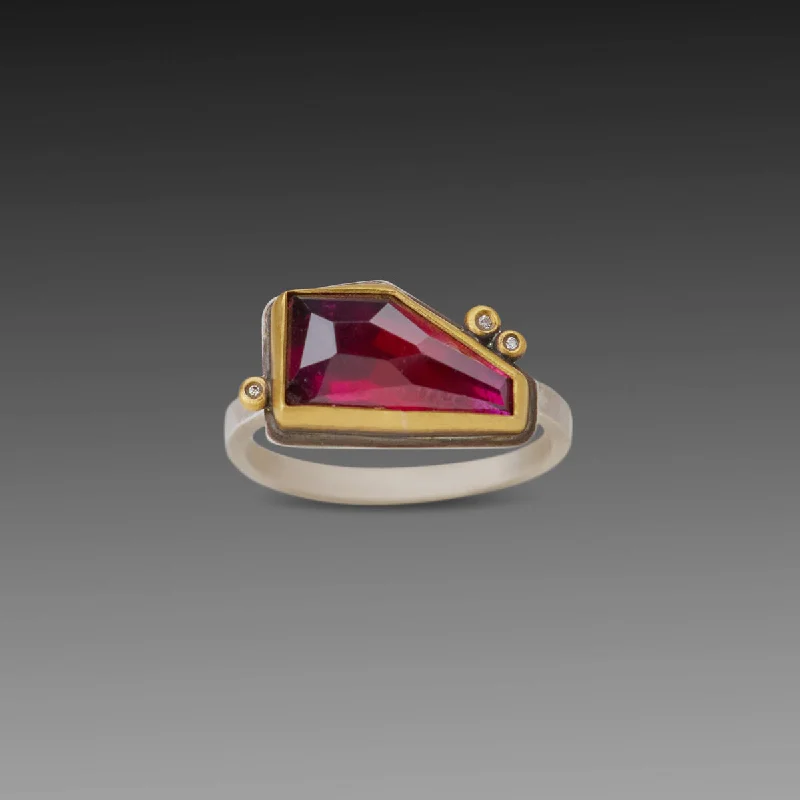 women classic solitaire rings -Geometric Rhodolite Garnet Ring