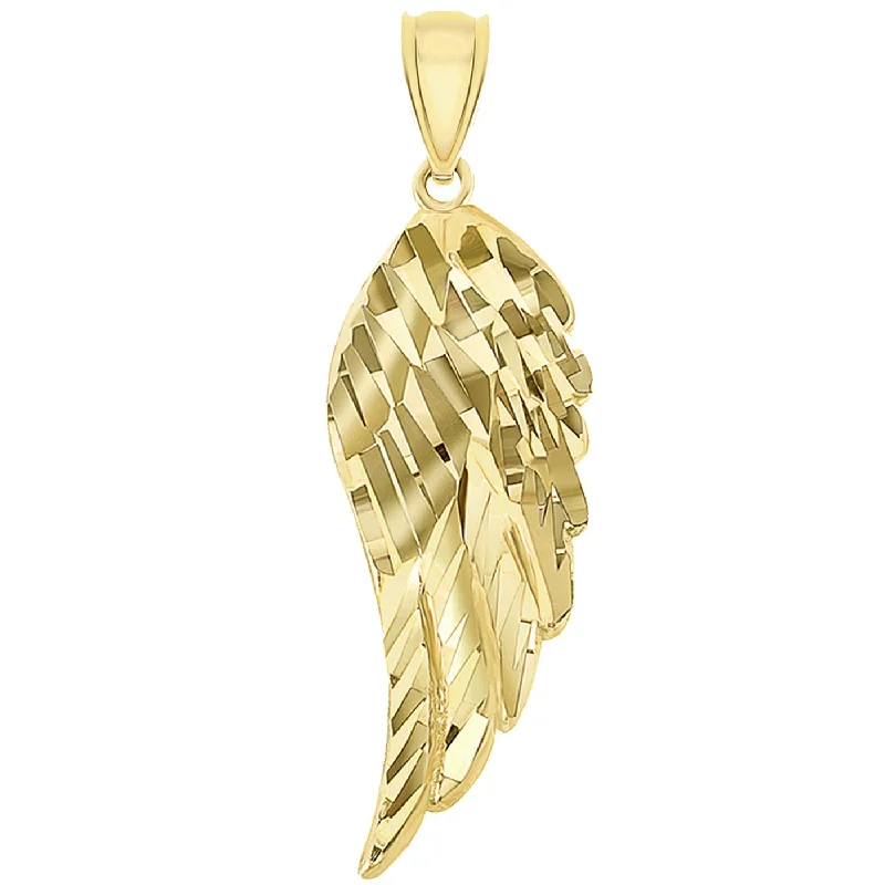 women wedding necklaces -Solid 14k Yellow Gold Textured D/C Angel Wing Pendant (56.5 mm x 18 mm)