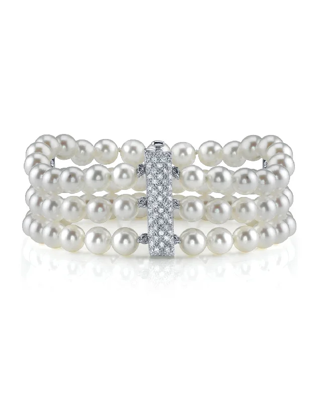 women crystal bangles -Hanadama Akoya Triple Pearl Bracelet with Diamonds