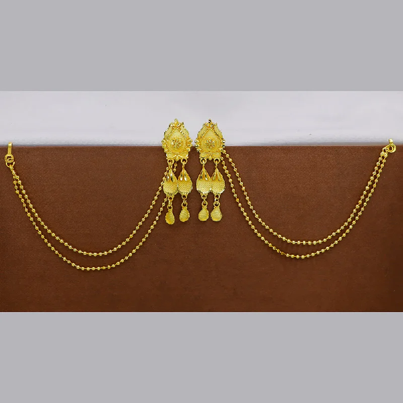 women long earrings -Mahavir  Gold Plated Jhumki Earrings With Kan Chain