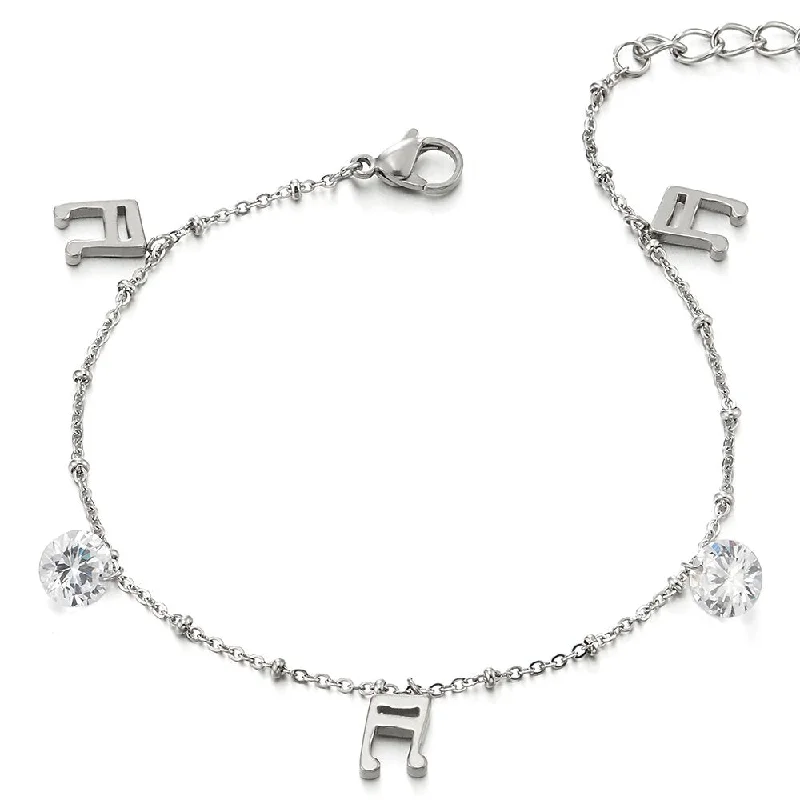 women adjustable charm bracelets -Anklet Bracelet with Charms of Cubic Zirconia and Music Note Stainless Steel