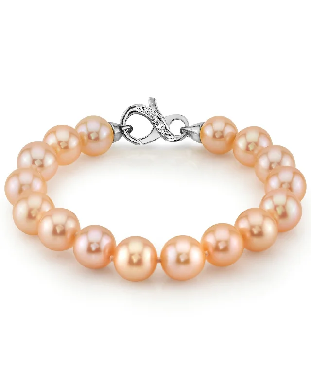 women cuff bracelets -9.5-10.5mm Peach Freshwater Pearl Bracelet - AAAA Quality