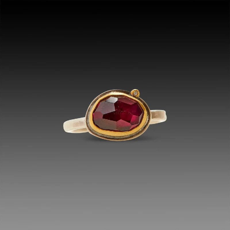 women custom rings for women -Rose Cut Rhodolite Garnet Ring with Diamond