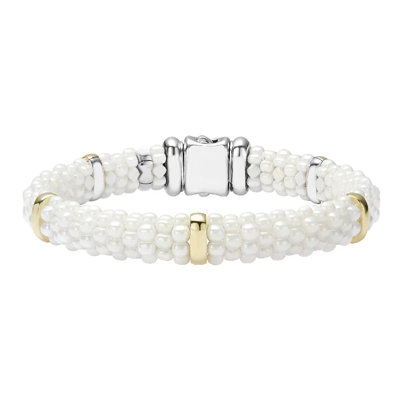 women gemstone bracelets -White Caviar Gold Station Ceramic Bracelet | 9mm