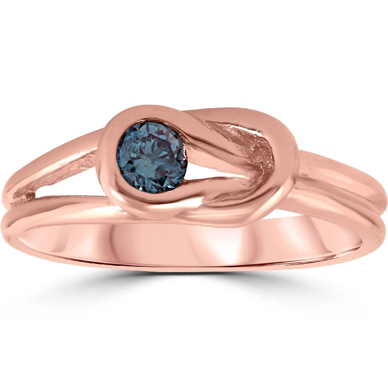 women engagement rings with emeralds -1/5ct Knot Treated Blue Diamond Solitaire Promise Ring 14K Rose Gold