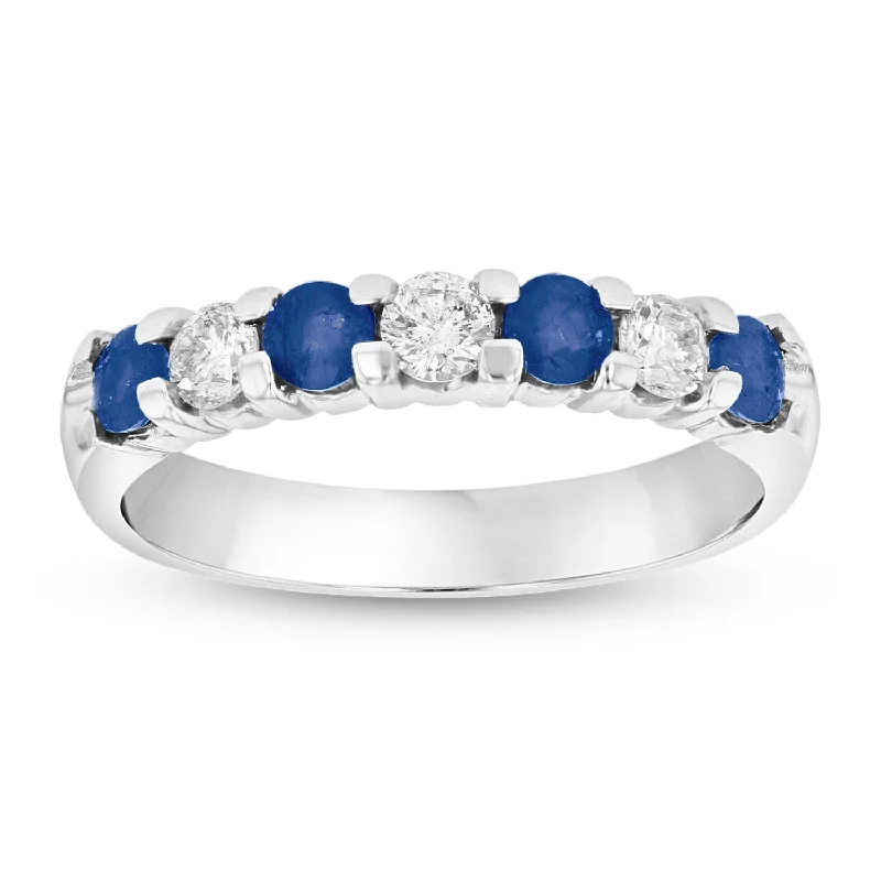 women vintage-style engagement rings -14K Gold Ring 0.78ct tw Round Diamonds and Sapphires Prong Set Band