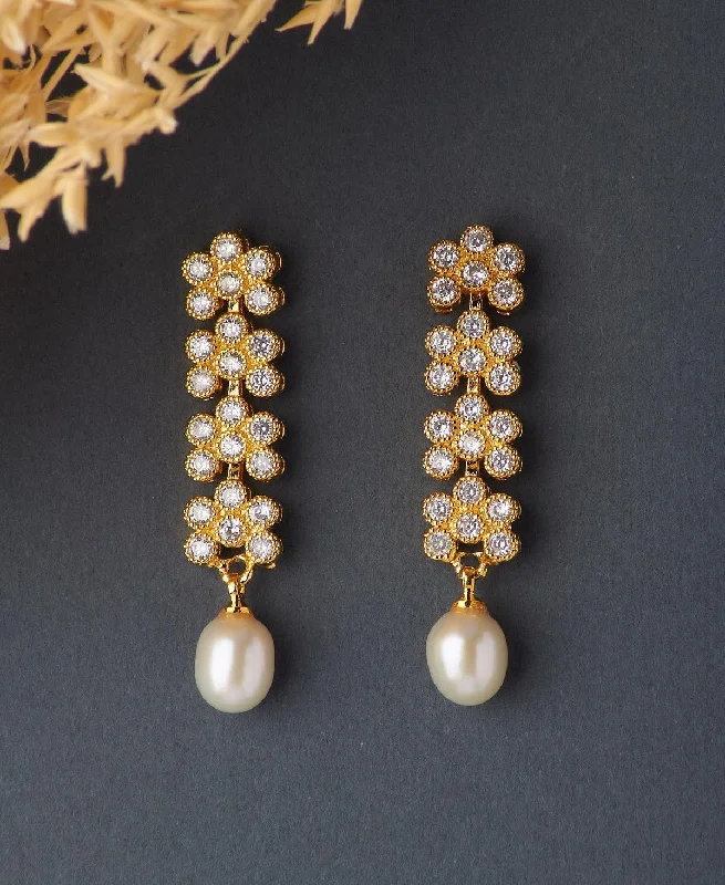 women trendy hoop earrings -Trendy Stone Studded Pearl Earring