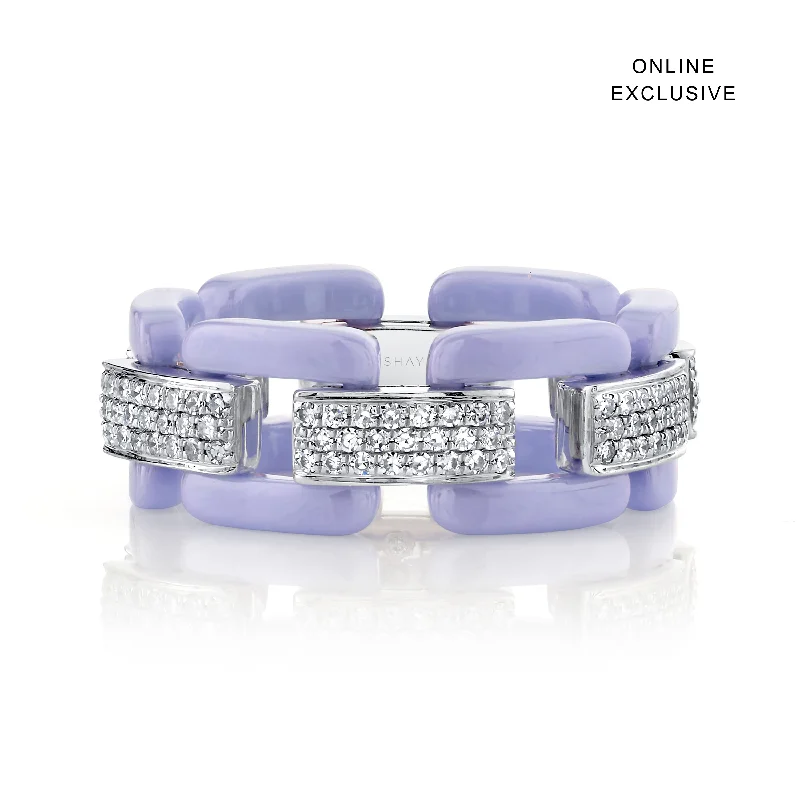 women birthstone rings -READY TO SHIP DIAMOND PAVE LAVENDER CERAMIC DECO LINK RING