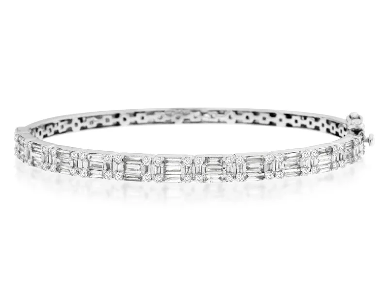 women jewelry bangles -Alternating Baguette and Round Diamond Bangle Bracelet