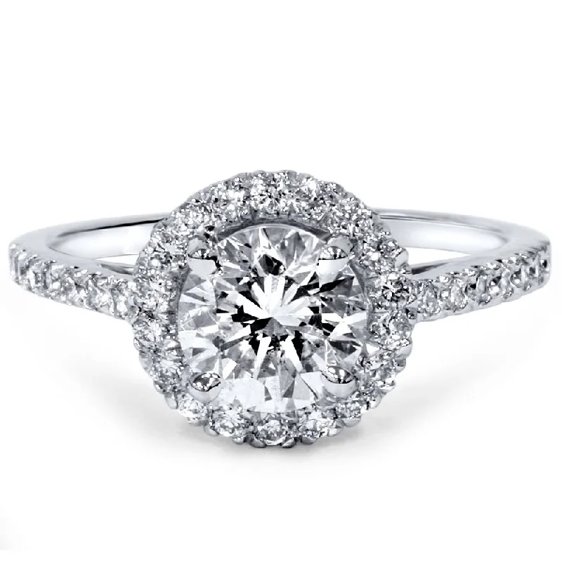 women custom engagement rings -1 1/2ct Diamond Halo Engagement Ring 14K White Gold