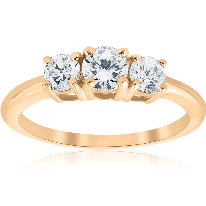 women custom designed engagement rings -1ct Three Stone Diamond Engagement Anniversary Ring 14K Yellow Gold