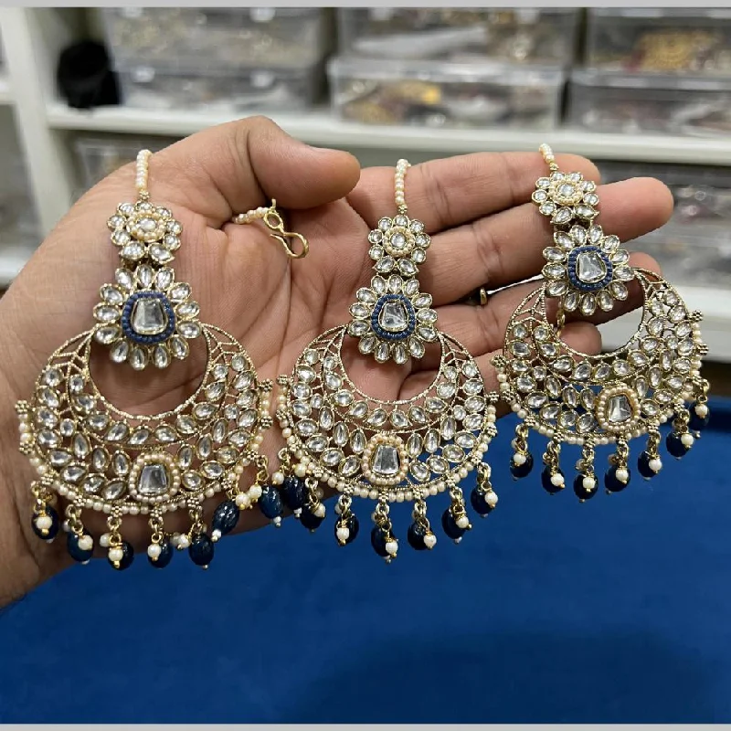 women sparkly drop earrings -Hira Collections Gold Plated Kundan Stone And Pearls Dangler Earrings Maangtikka