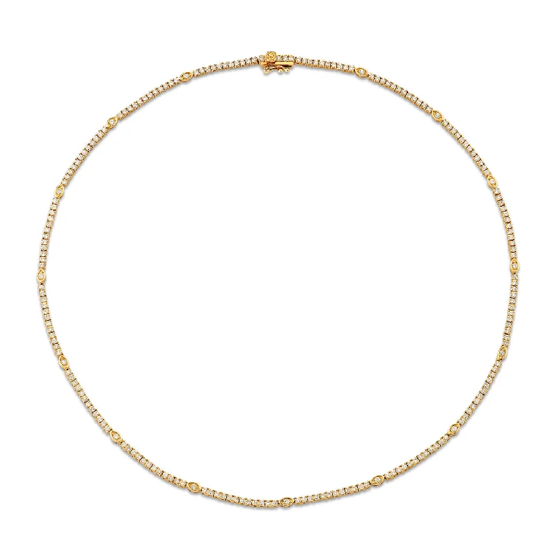 women gemstone drop necklaces -Gold & Diamond Marquise Eye Tennis Necklace