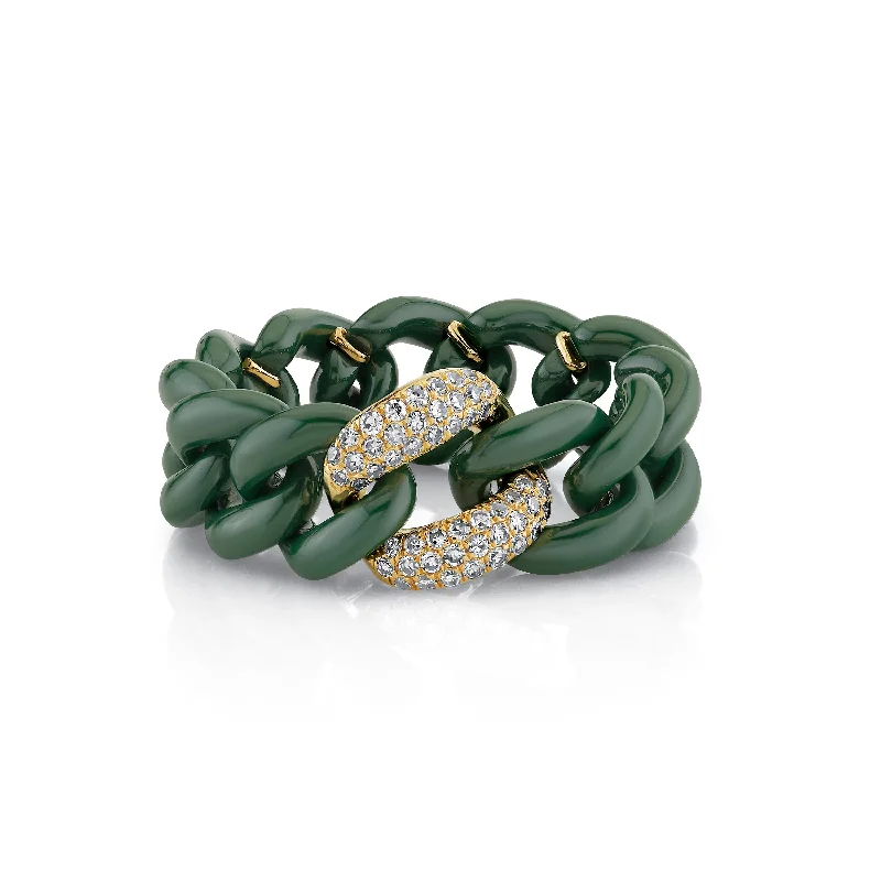 women unique rings -READY TO SHIP SINGLE PAVE GREEN CERAMIC MEDIUM LINK RING