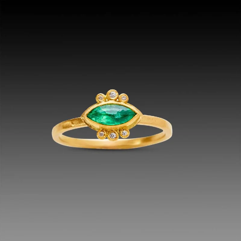 women eternity rings -Marquise Emerald Ring with Diamond Trios