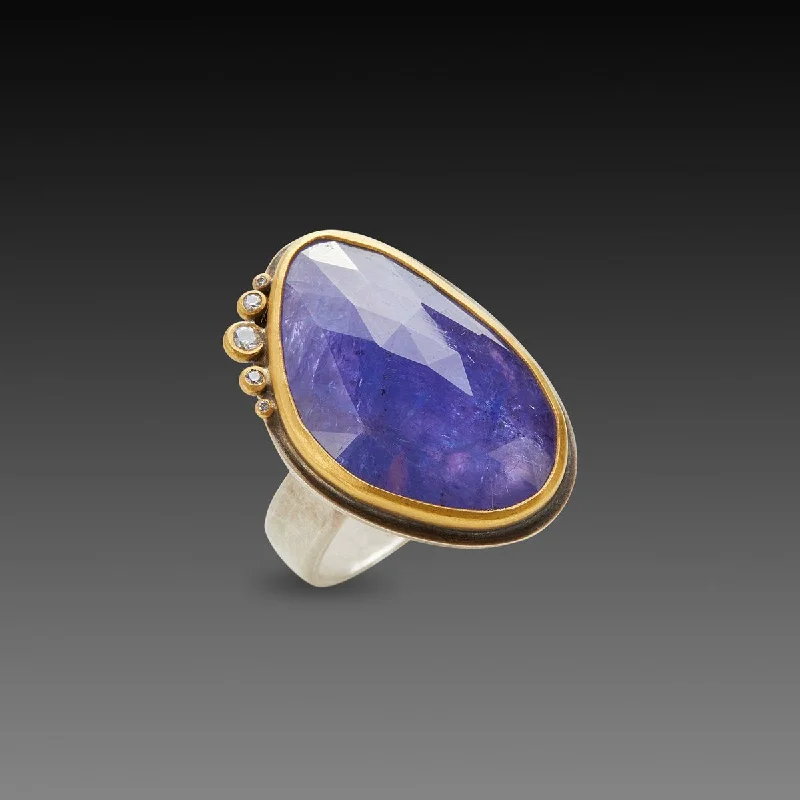 women gold rings -Rose Cut Tanzanite Ring with Diamond Arc