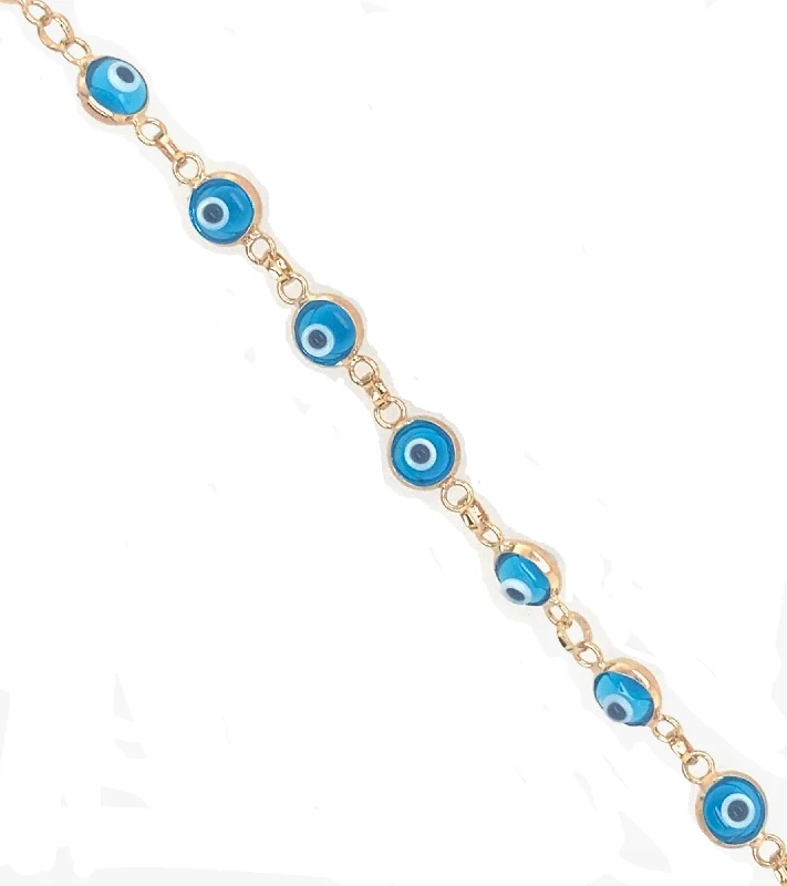 women charm bracelets -Children's Light Blue Evil Eye Bracelet - 14kt Yellow Gold