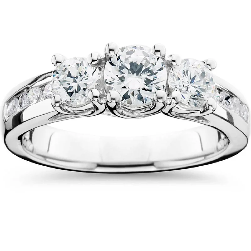 women solitaire engagement rings -1 3/4CT 3 Stone Diamond Engagement Ring 14K White Gold