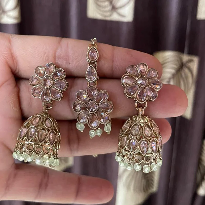 women bohemian earrings -Shree Chamunda Jewellers Gold Plated Pearl And Crystal Stone Earrings With Mangtikka