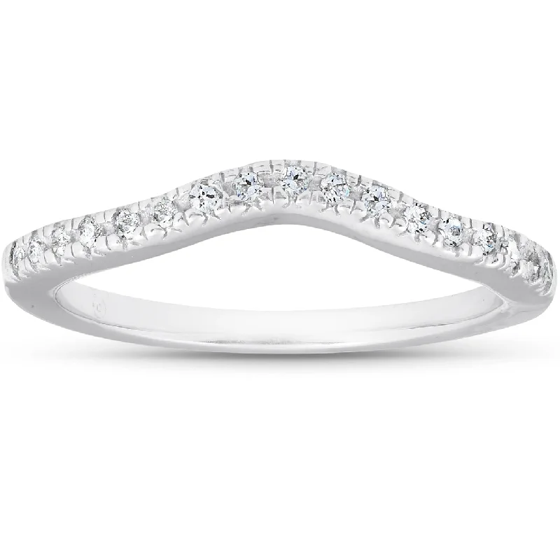 women classic engagement rings -1/8ct Curved Diamond Wedding Ring 14K White Gold