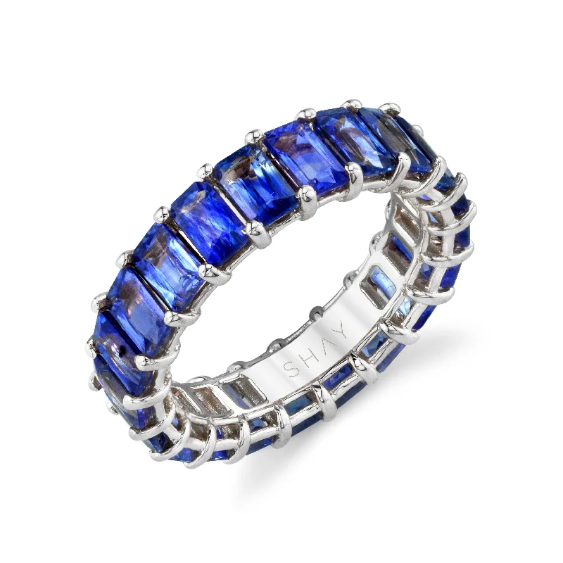 women vintage diamond rings -MEN'S BLUE SAPPHIRE ETERNITY BAND