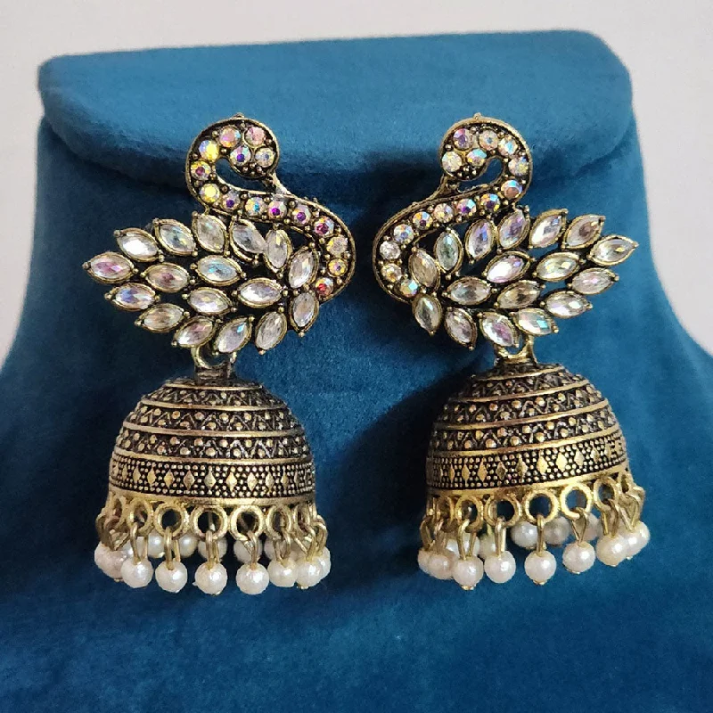 women silver hoop earrings -H K Fashion Gold Plated Crystal Stone And  Pearls Jhumki Earrings