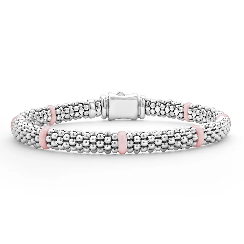 women floral bracelets -Pink Caviar Pink Ceramic Station Caviar Bracelet | 6mm