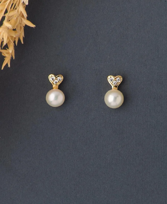 women gem earrings -Pretty White Pearl Stud Earring