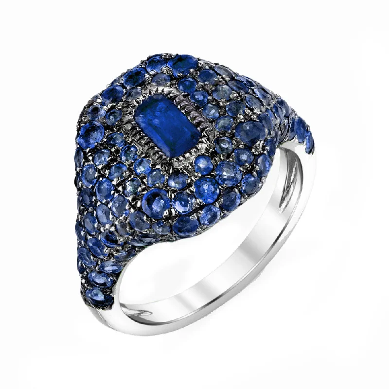 women handmade rings -MEN'S BLUE SAPPHIRE PAVE PINKY RING