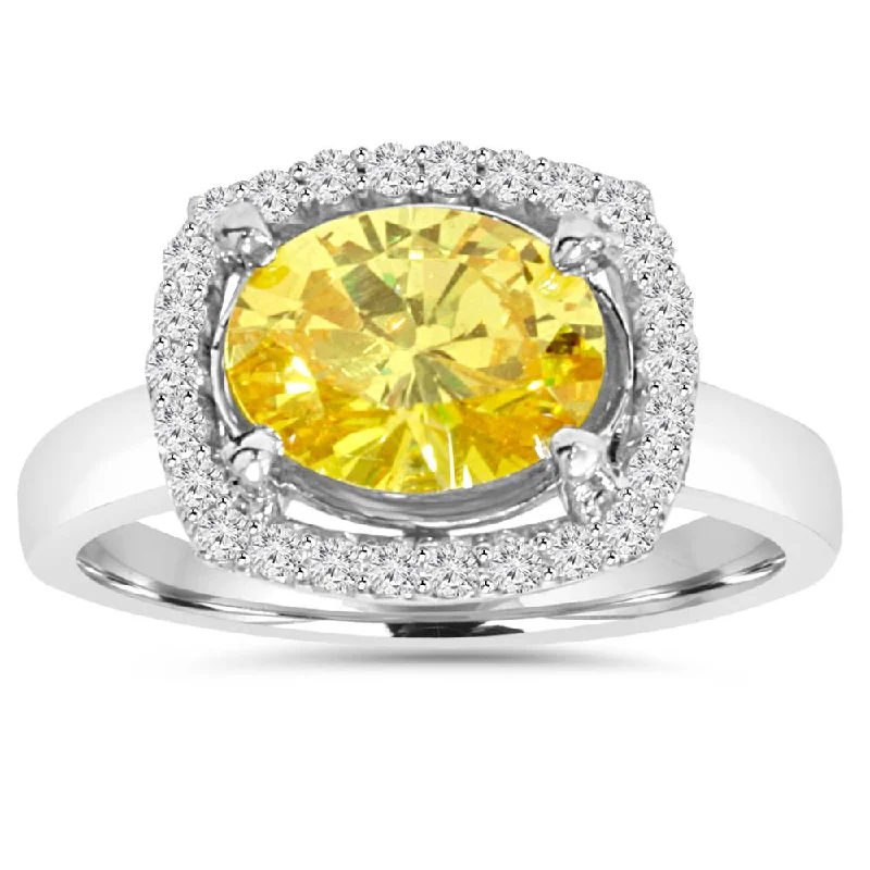 women platinum engagement rings -2.26Ct Oval Citrine & Diamond Halo Ring 10K White Gold