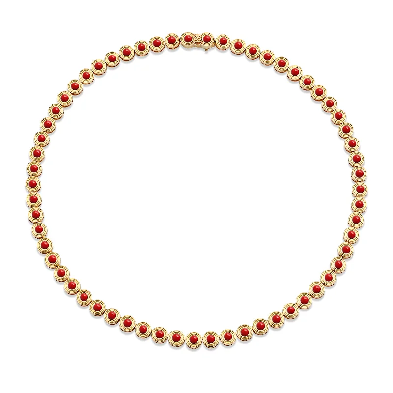 women gemstone drop necklaces -Gold & Red Coral Large Fluted Eternity Necklace