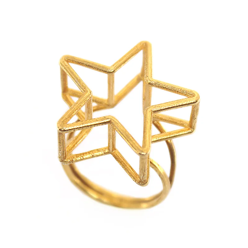 women classic solitaire rings -3D Star Ring