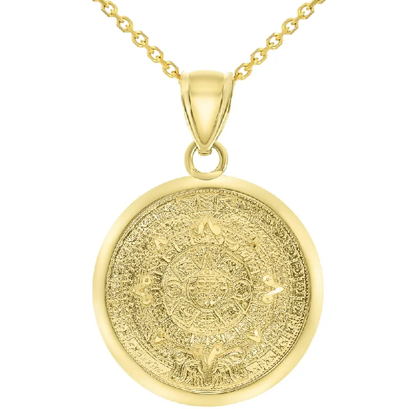 women butterfly pendant necklaces -14k Yellow Gold Mayan Sun Calendar Medallion Pendant Necklace