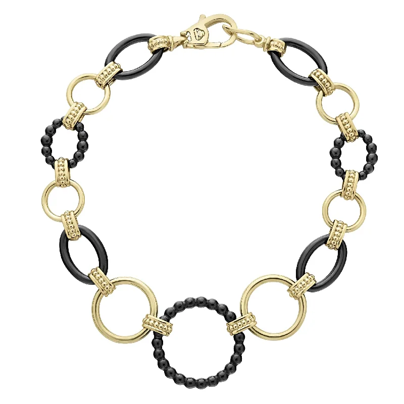 women chunky bracelets -Meridian 18K Gold and Black Ceramic Link Bracelet | 20mm