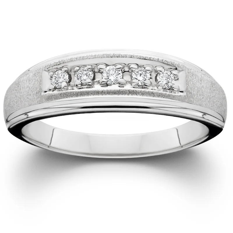 women oval engagement rings -Mens Diamond Wedding Brushed Ring 10K White Gold