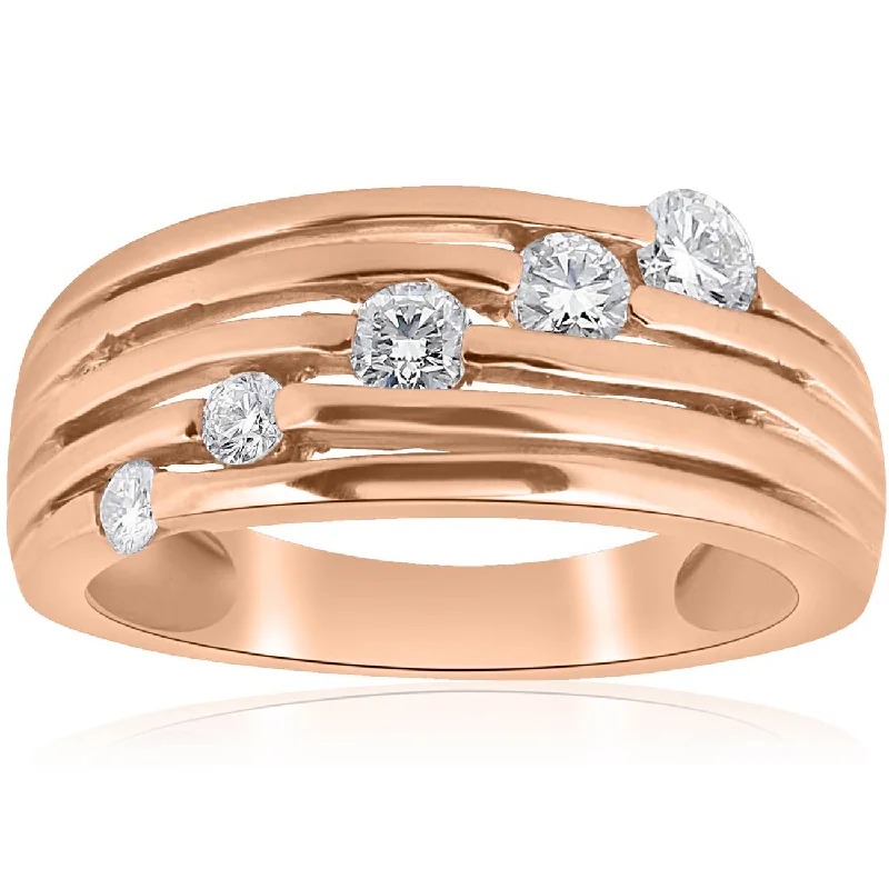 women vintage-inspired engagement rings -14K Rose Gold 1/2ct Diamond Right Hand Journey Ring