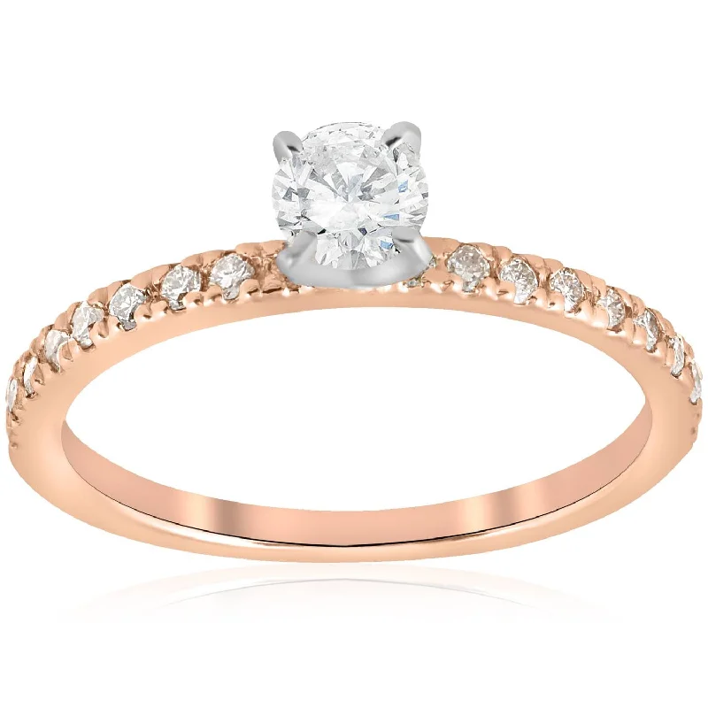 women round engagement rings -1/2ct Diamond Engagement Ring 14K Rose Gold