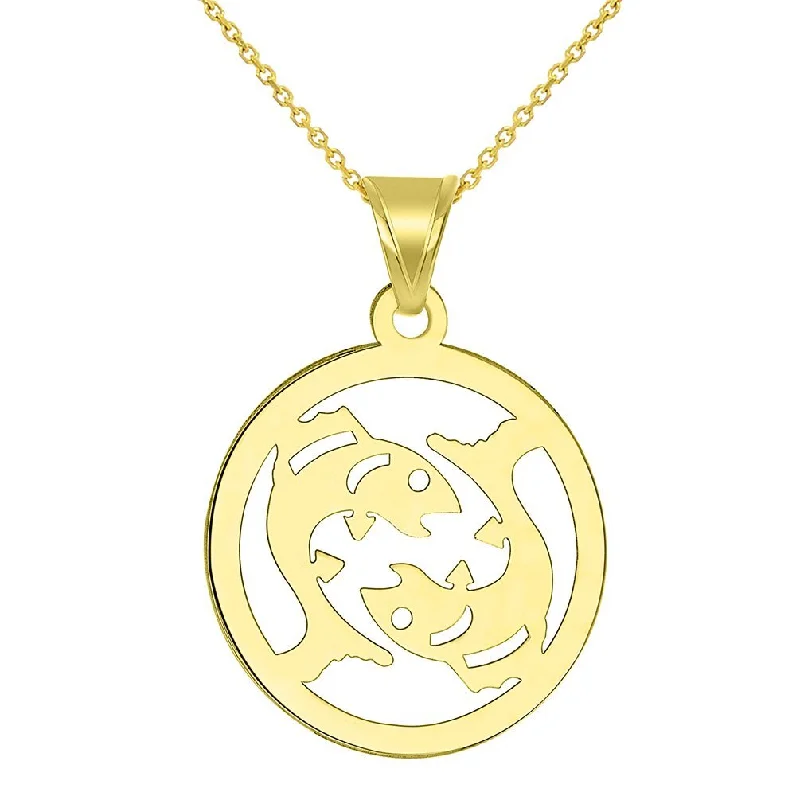 women diamond pendant necklaces -14k Yellow Gold Dainty Round Pisces Zodiac Symbol Cut-Out Fish Pendant Necklace