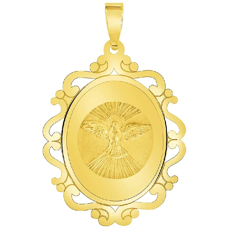 women sapphire necklaces -14k Yellow Gold Holy Spirit Dove Religious Elegant Ornate Medal Pendant (1")